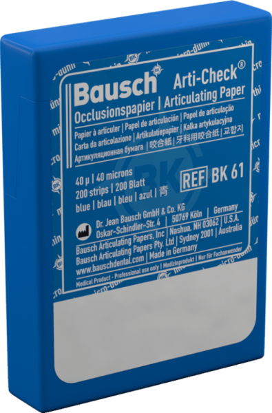 BK 61 артикуляционная бумага, 200 листов, синяя, 40мкм, в пластиковом боксе