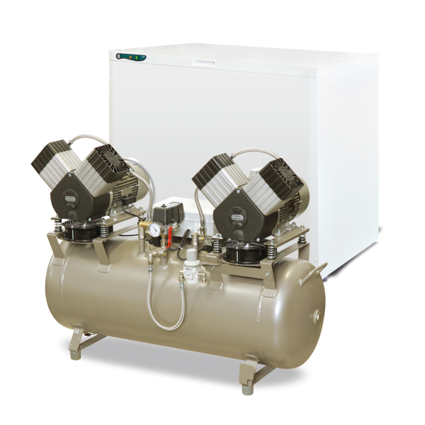 Медицинский компрессор DK50 2х2V/110S/M, производительность 225 л/м, 230В, ресивер 110 л, ш/п шкаф, с осушителем, 